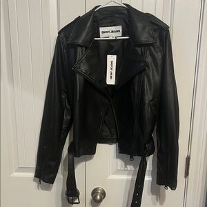 DKNY Black Leather Biker Jacket